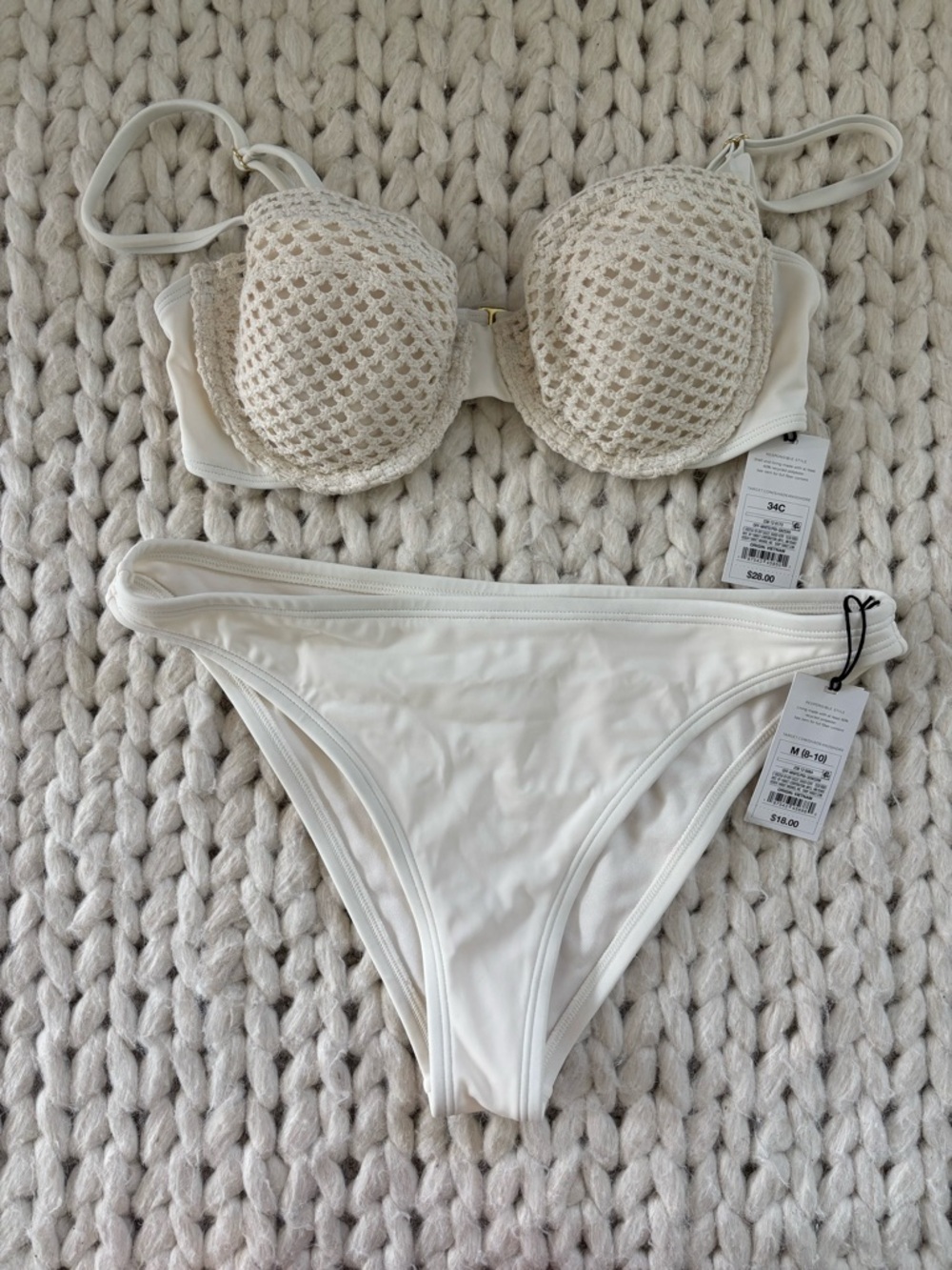 Boho Cream Crochet-Detail Bikini Set